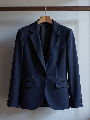 男士商务西装外套，深灰色，双排扣设计，正面展示，室内灯光